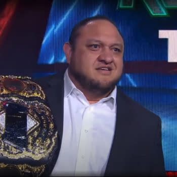 Samoa Joe watches with delight as Hangman Adam Page makes a mockery of real wrestling injuries on AEW Dynamite